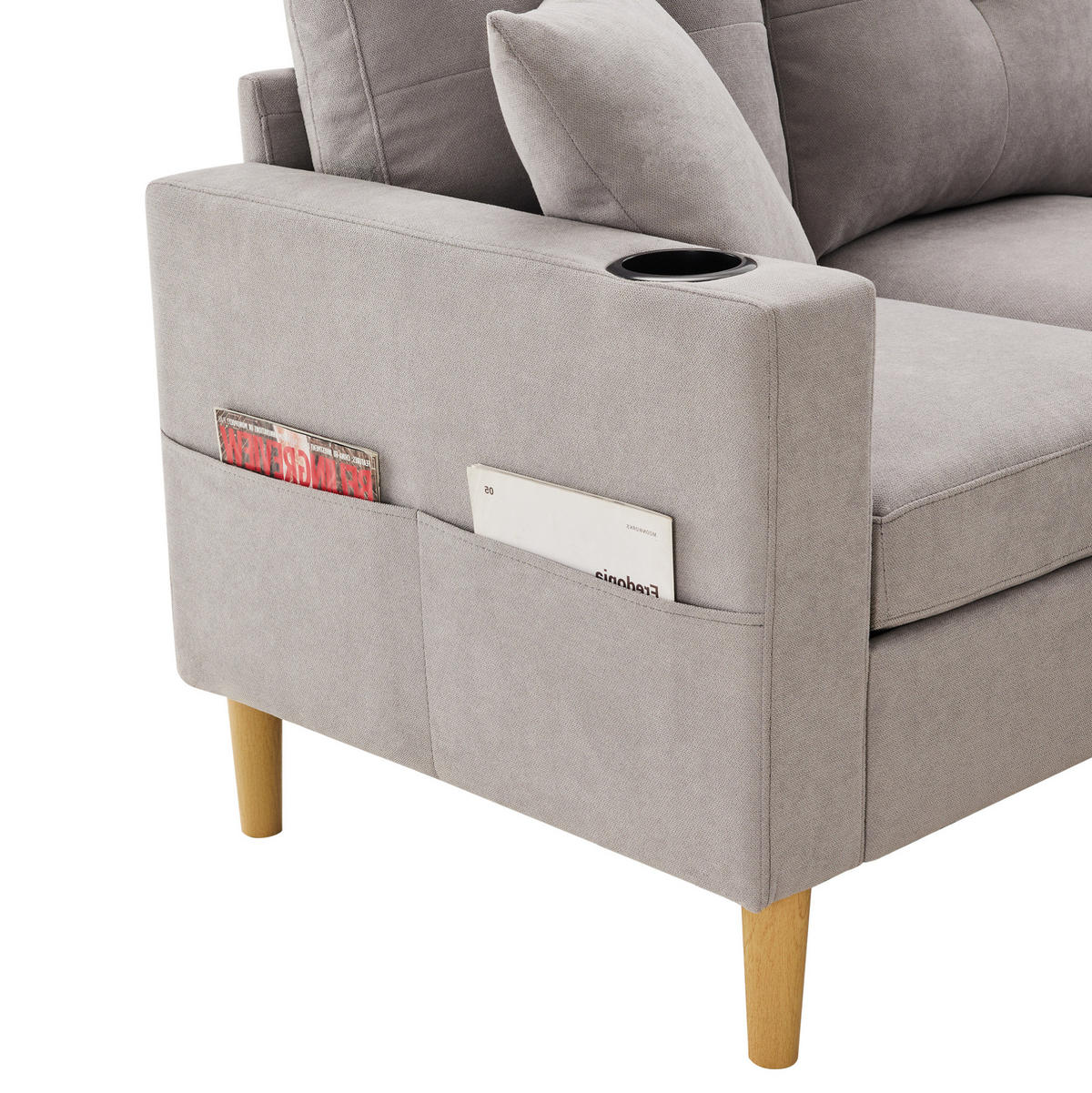 SOFA mit Chaiselongue und Stauraum 175 x 129 cm Baumwoll-Leinen Hellgrau - Hellgrau, Textil (175/129cm) - IVMEU