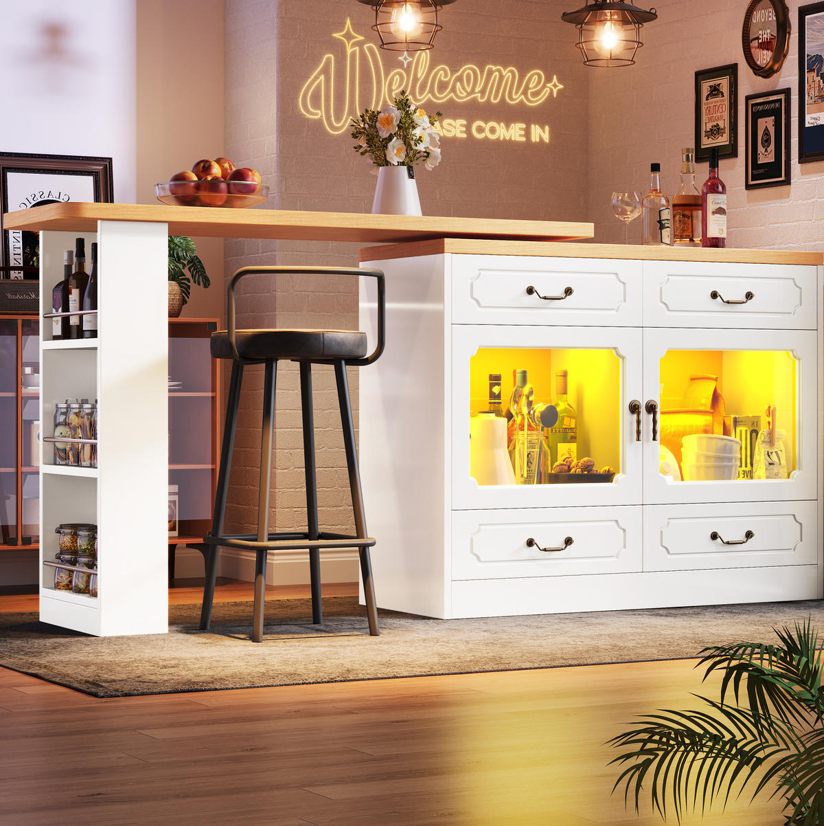 BARTISCH ausziehbar 135-203 x 39 x 92,8 cm MDF Weiß mit LED - Weiß, Holzwerkstoff (39/92.8/203cm) - Meubliv
