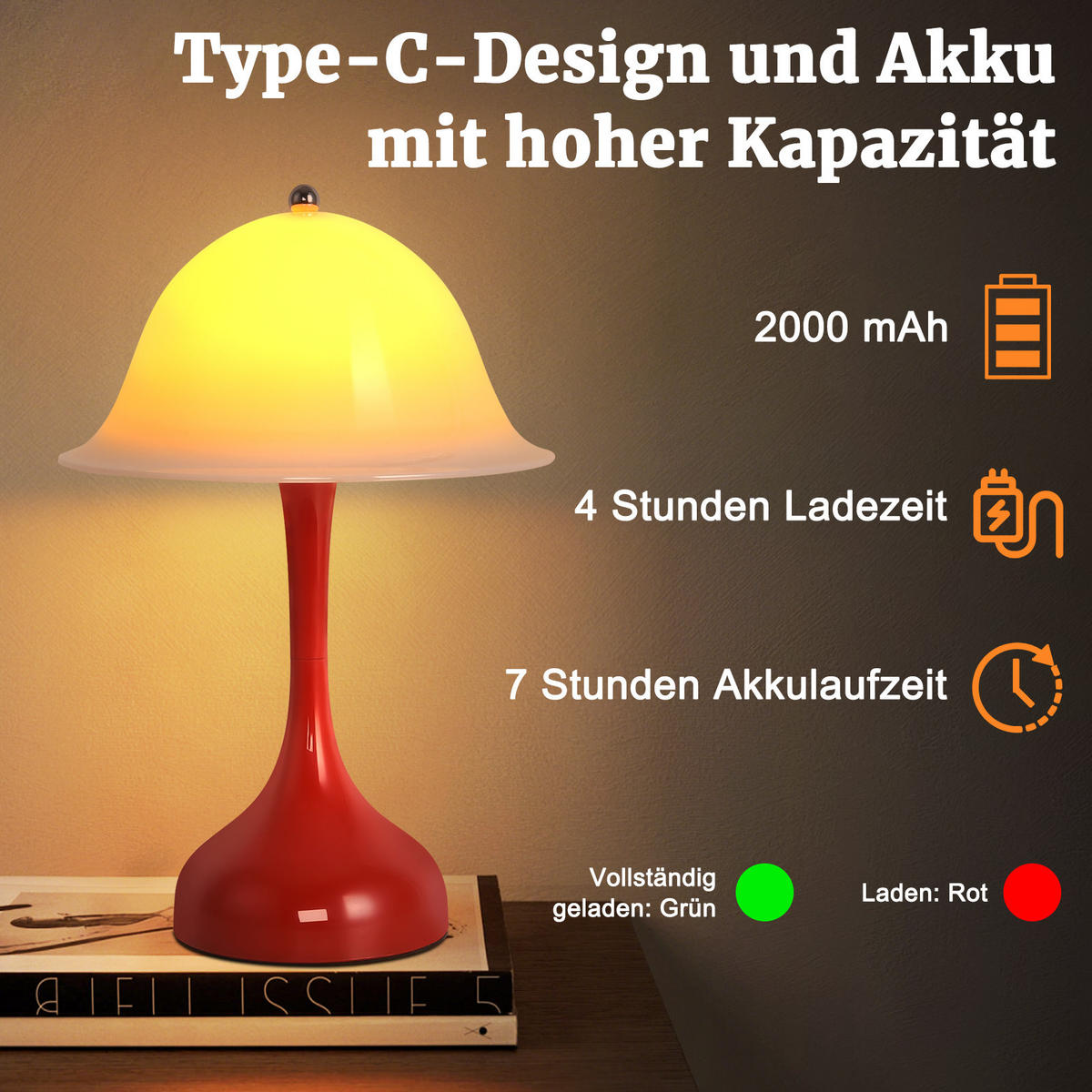 LED-TISCHLEUCHTE BRUNHILDE Ⅲ 25/9/16 cm - Rot, Metall (25/9/16cm) - Nettlife