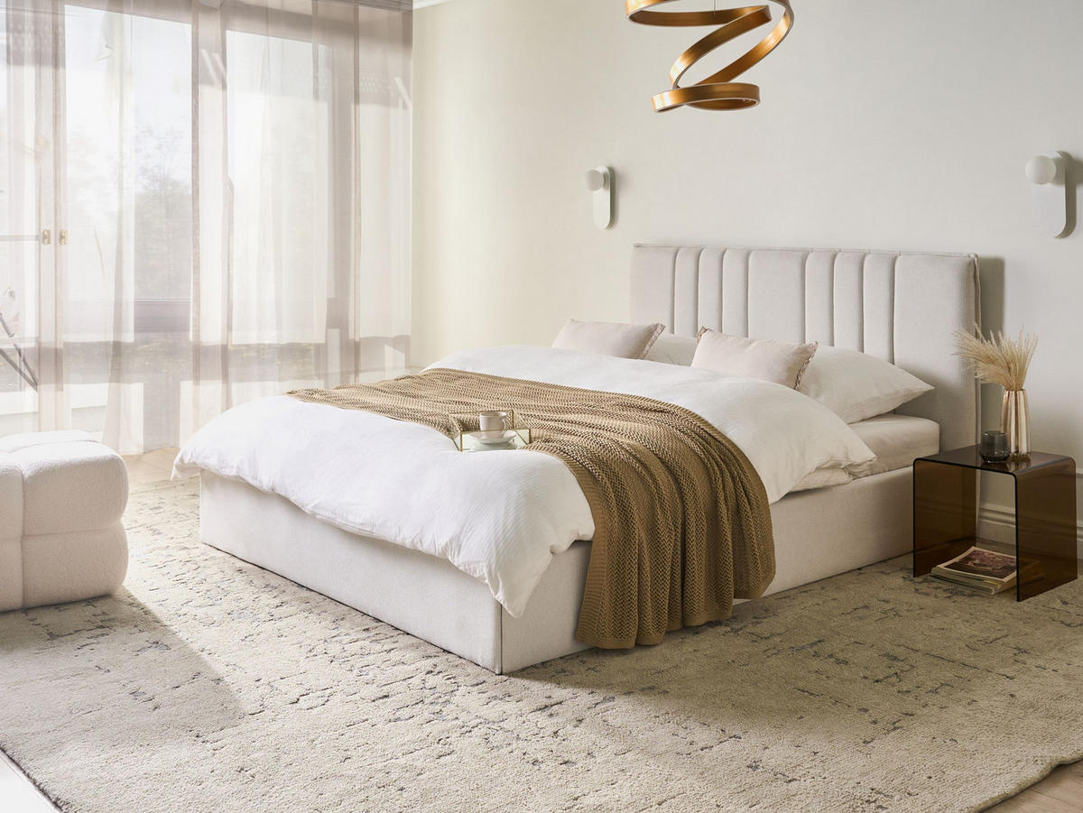 BETT mit Stauraum 160/200 cm Hellbeige Tarascon - Beige, Textil (160/200cm) - Beliani