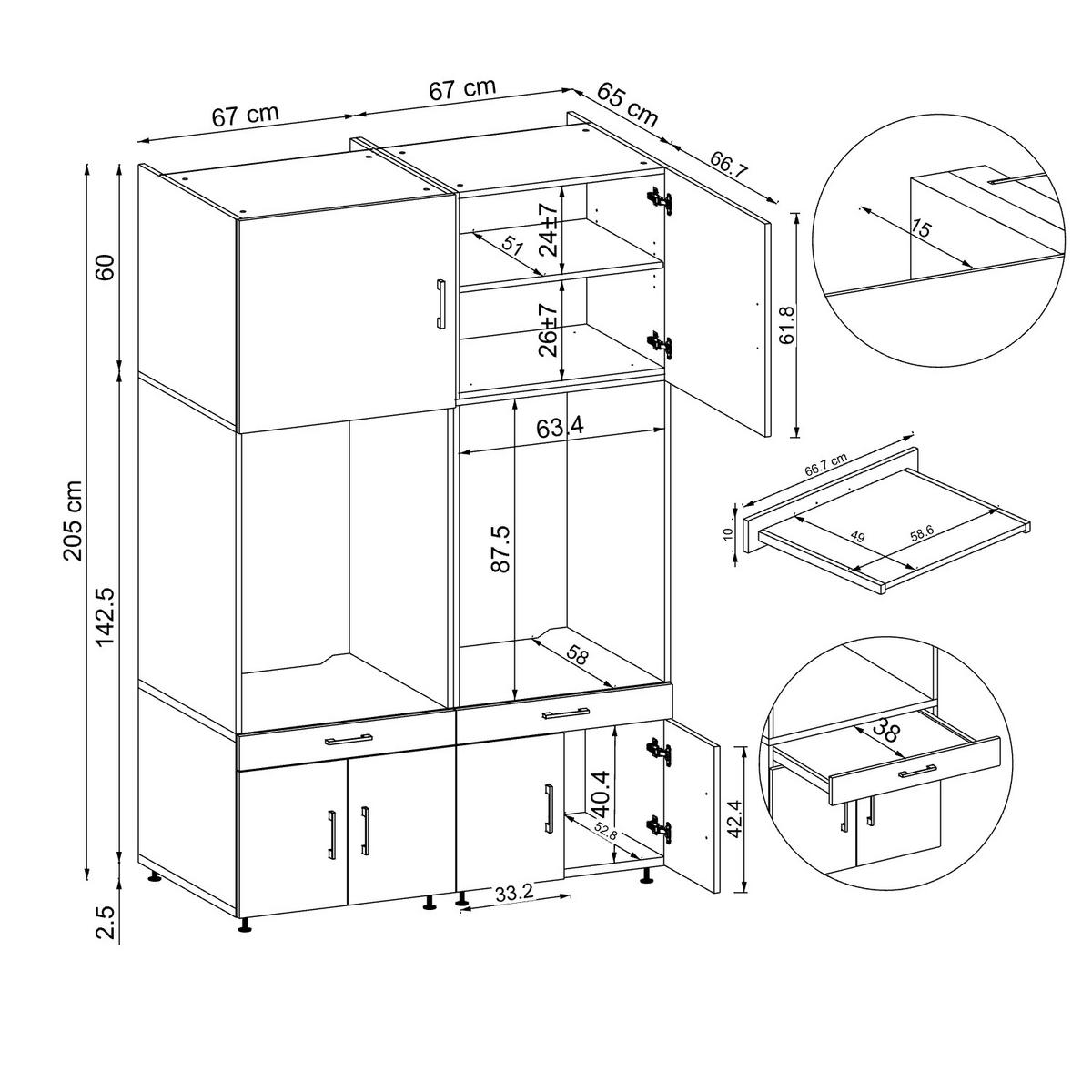 WASCHMASCHINENSCHRANK Serie 3 134cm Breit, 205cm Hoch - Weiß, Holzwerkstoff (134/205/67cm)