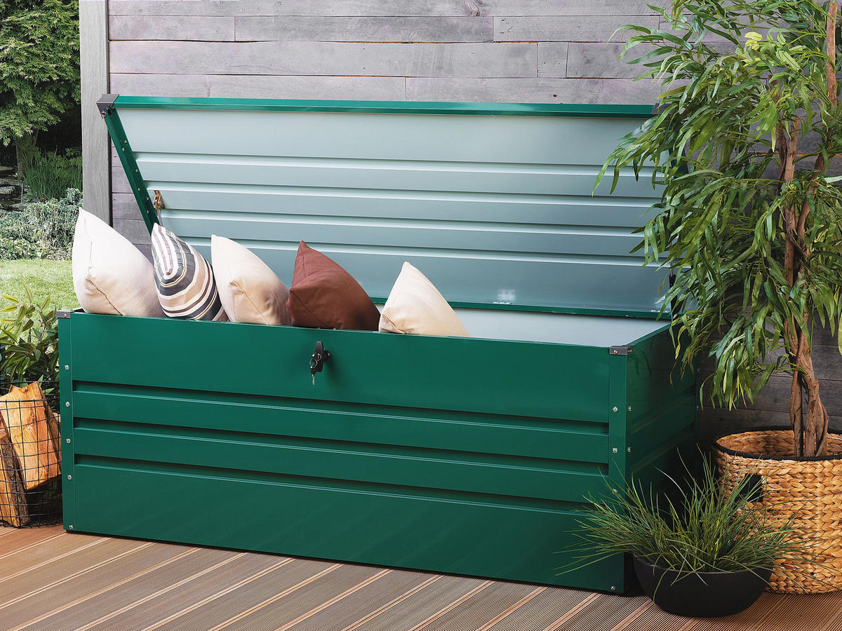 AUFLAGENBOX Stahl dunkelgrün 165/70 cm Cebrosa - Grün, Metall (165/67/70cm) - Beliani