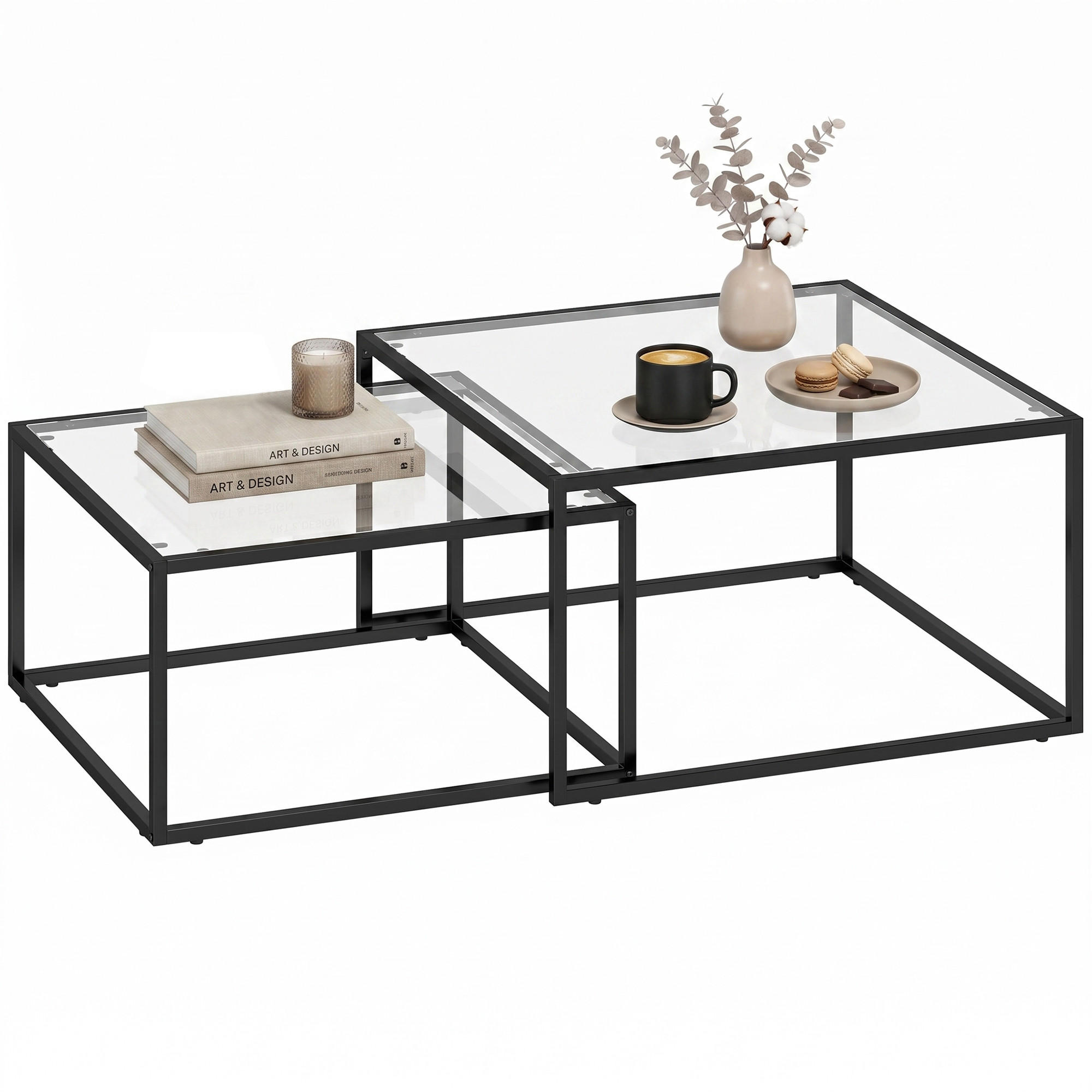 COUCHTISCH-SET Schwarz 2er-Set 75/75/42 cm und 65/65/36 cm - Schwarz, Glas (75/75/42cm) - PANGIVO
