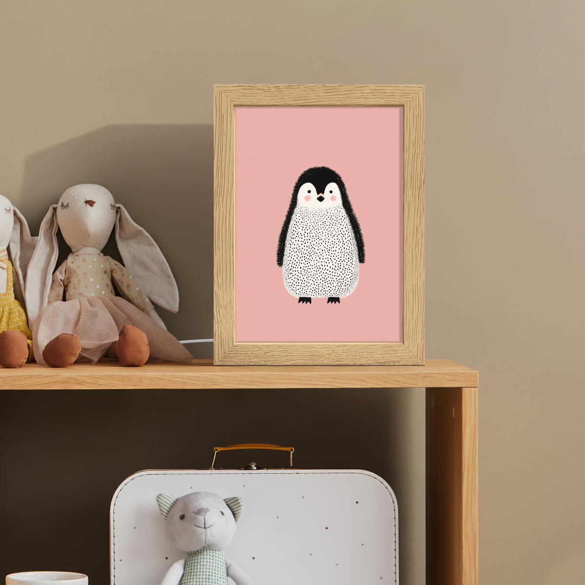 NACHTTISCHLAMPE Pinguin - Punkte - Minimalistisch - Rosa 15x20 cm - Rosa, Holzwerkstoff (8/15/20cm)