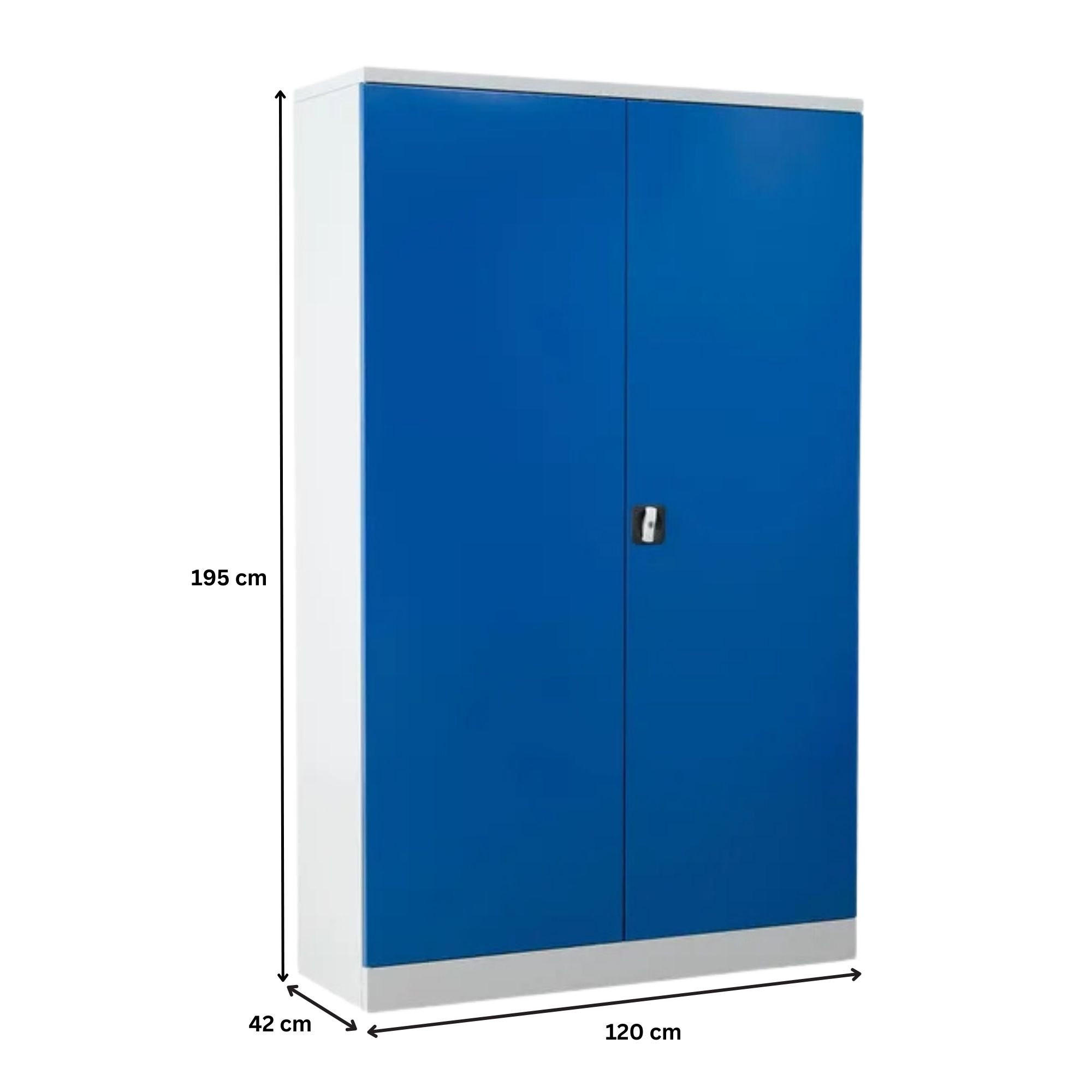 STAHLSCHRANK Bee mit 9 verzinkten Fachböden 195x120x42 cm Korpusfarbe Lichtgrau Frontfarbe Enzianblau - Blau, Metall (120/195/42cm)