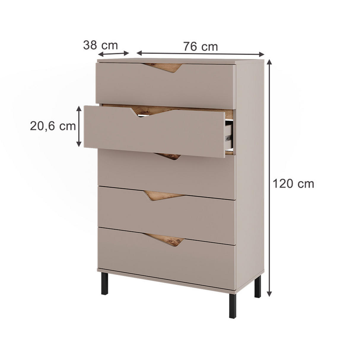 KREDENC Marelle Béžový dub/Artisan - světle šedá/šedobéžová, kompozitní dřevo (76/120/38cm) - Vicco