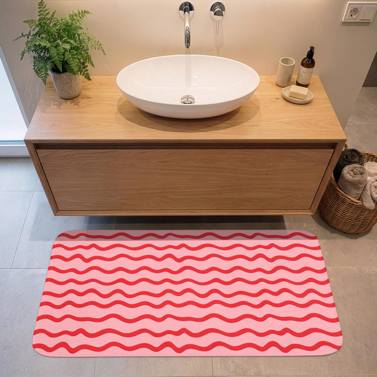 KÚPEĽŇOVÁ PREDLOŽKA Hravé - vzor - červená 120x60 cm - ružová, textil/plast (120/60cm) - OnlyWow