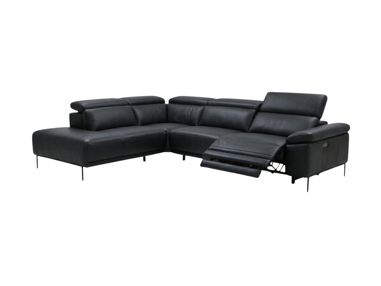ECKSOFA Fiesta Echtleder mit 1 x Relaxfunktion Schwarz - Schwarz, Leder/Metall (220/282cm)