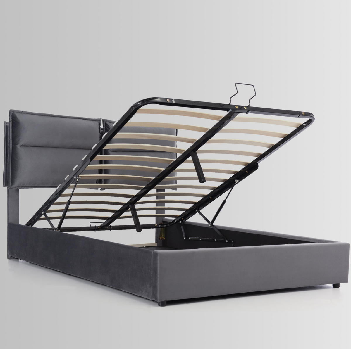 POLSTERBETT mit Bettkasten 140x200 cm Samt Grau - Grau, Metall (140/200cm) - Meubliv