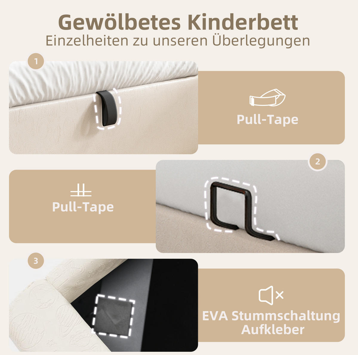 KINDEREINZELBETTEN aus Kunstleder 90x190 cm in Beige mit Stauraum - Beige, Leder (90/190cm) - Modfu