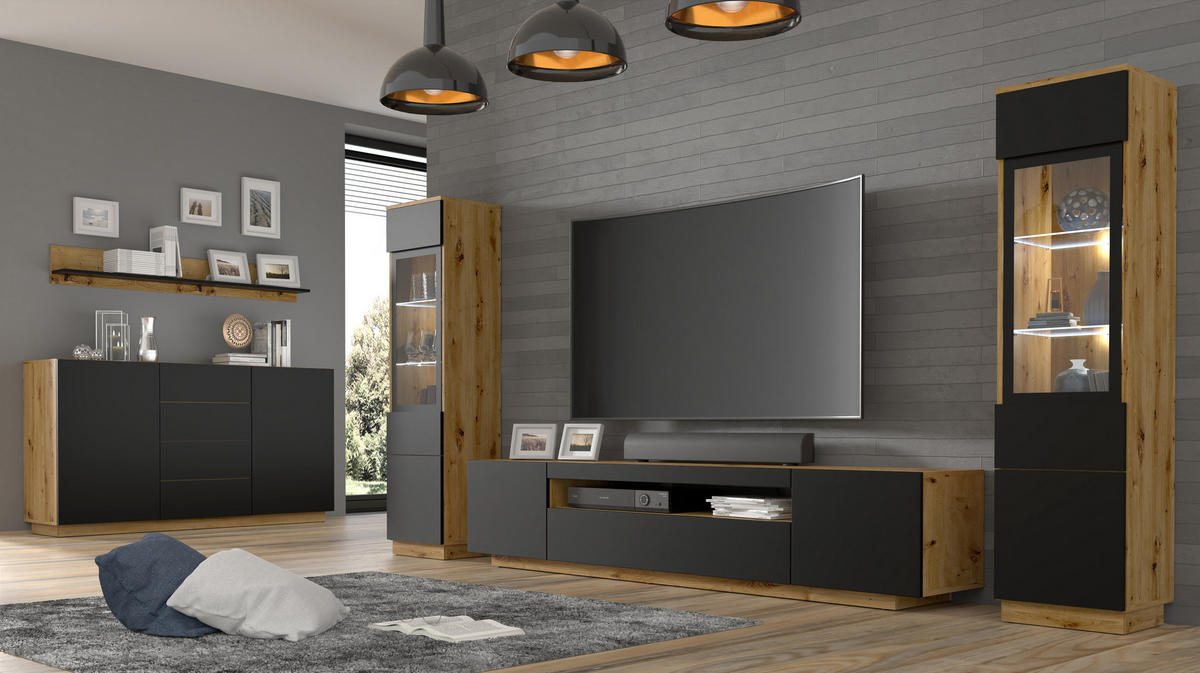 KOMMODE Artisan Eiche, Schwarz 164/89/41 - Schwarz, Holzwerkstoff (164/89/41cm) - RAUMHIRSCH FURNITURE