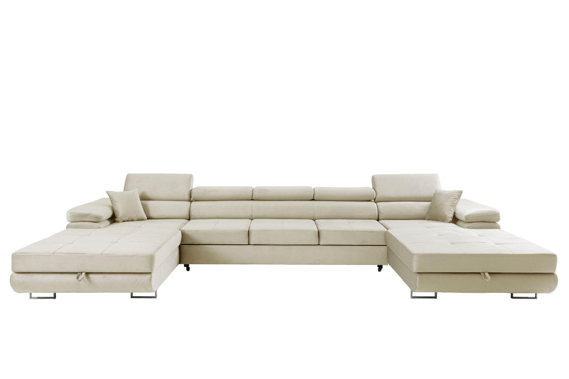 ECKSOFA U-Form ALONZO MAXI U mit Schlaffunktion 125x318 Velours Beige - Beige/Silberfarben, Holz/Textil (400/90/203cm) - Muffo