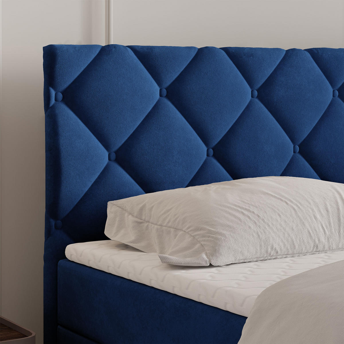 BOXBETT ROVARI 160x200 cm mit Matratze und Topper - Blau - Blau, Holz (160/200cm) - MASSENO