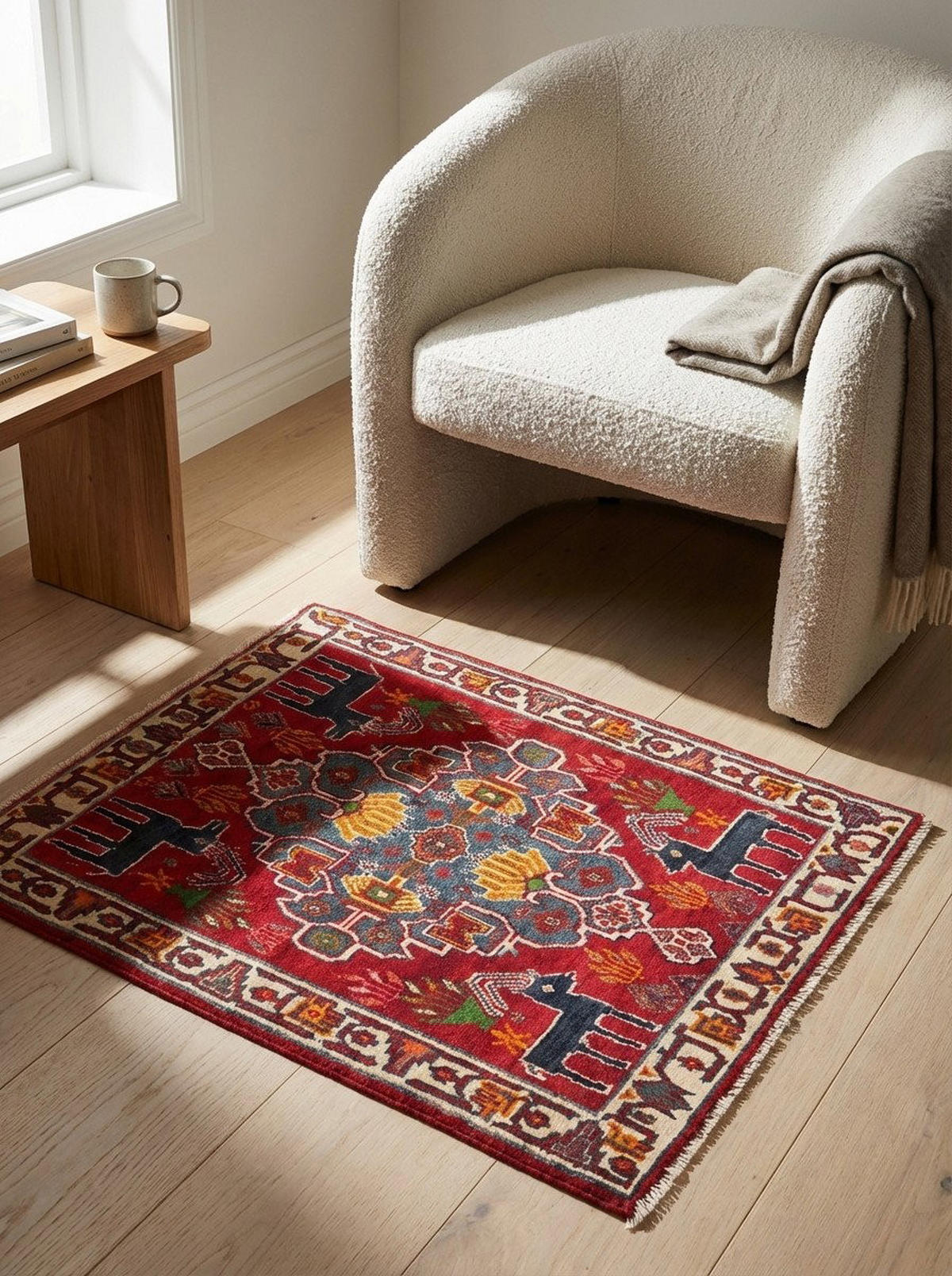 TEPPICH Gashgai Rot 66/54 cm Schurwolle - Rot, Textil (54/66cm) - Looma