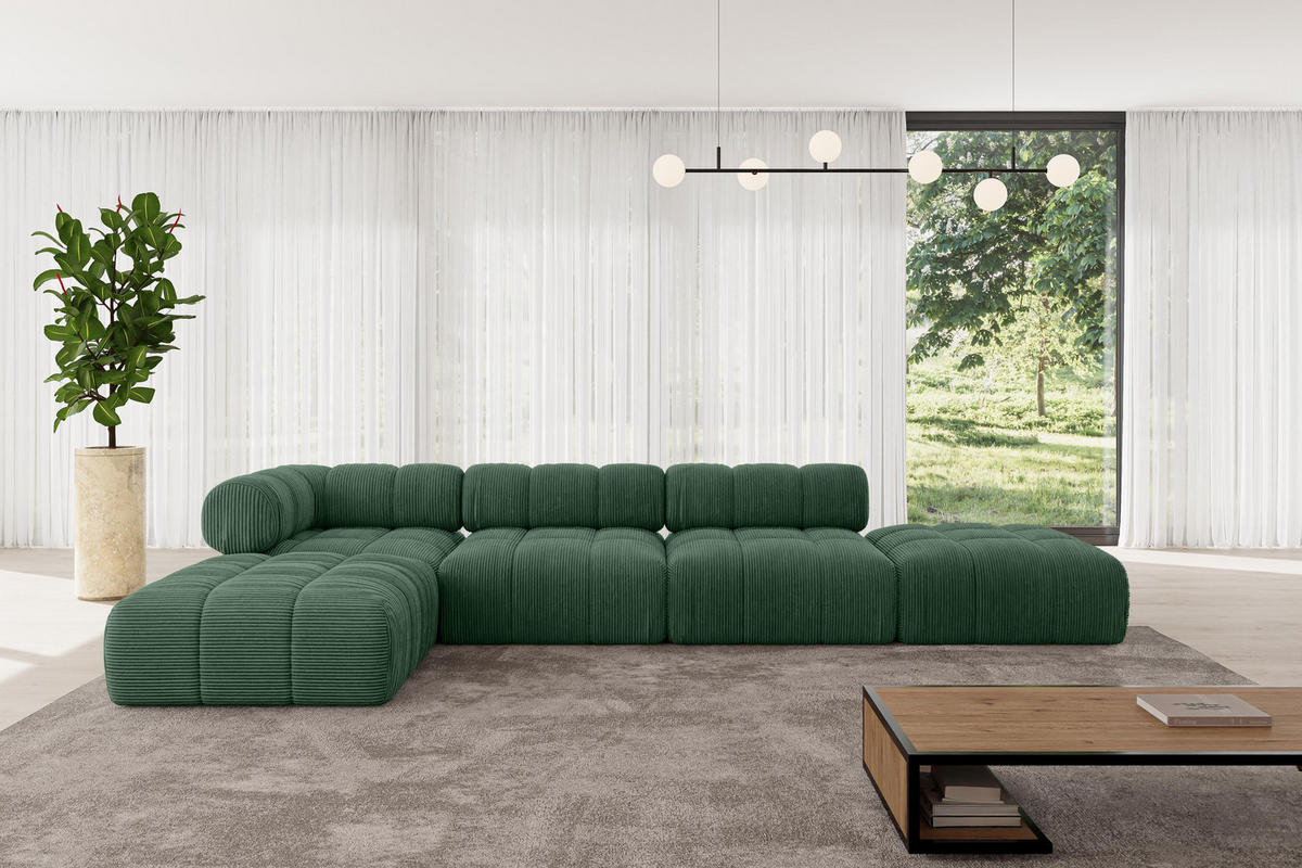 ECKSOFA modulares Sofa Kerru-L2 - 380x190x70 cm Grün Cord - Grün, Holzwerkstoff/Textil (380/190cm) - ALTDECOR