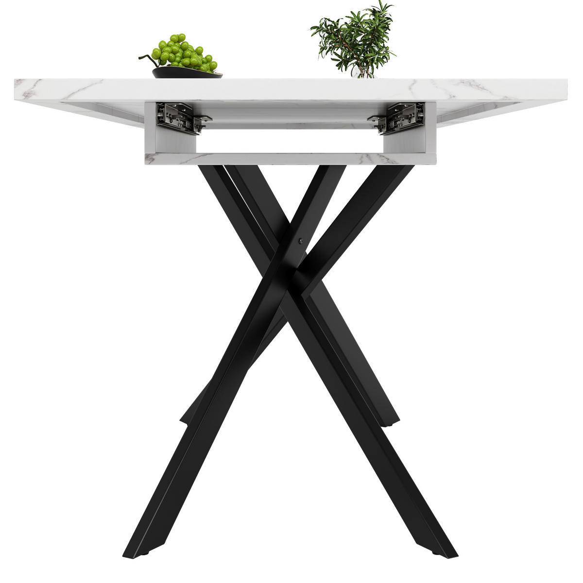 ESSTISCH, MDF in Marmoroptik mit Ausziehfunktion, 120-160/80/76,5 cm, Weiß/Schwarz - Weiß, Holzwerkstoff (120/80/76.5cm) - Redom