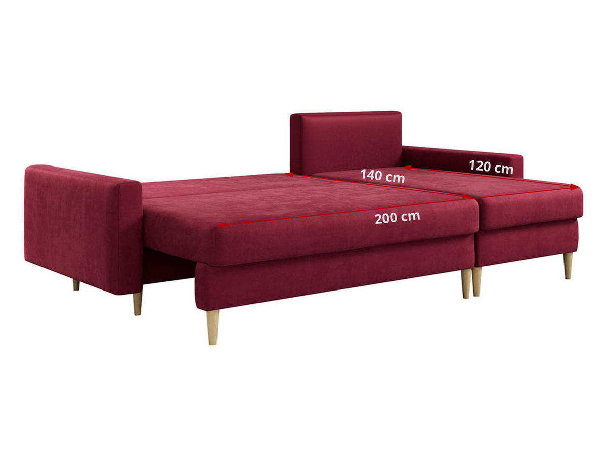 ECKSOFA Lang Velvet Rot - Rot/Braun, Holz/Textil (220/140cm) - MKS
