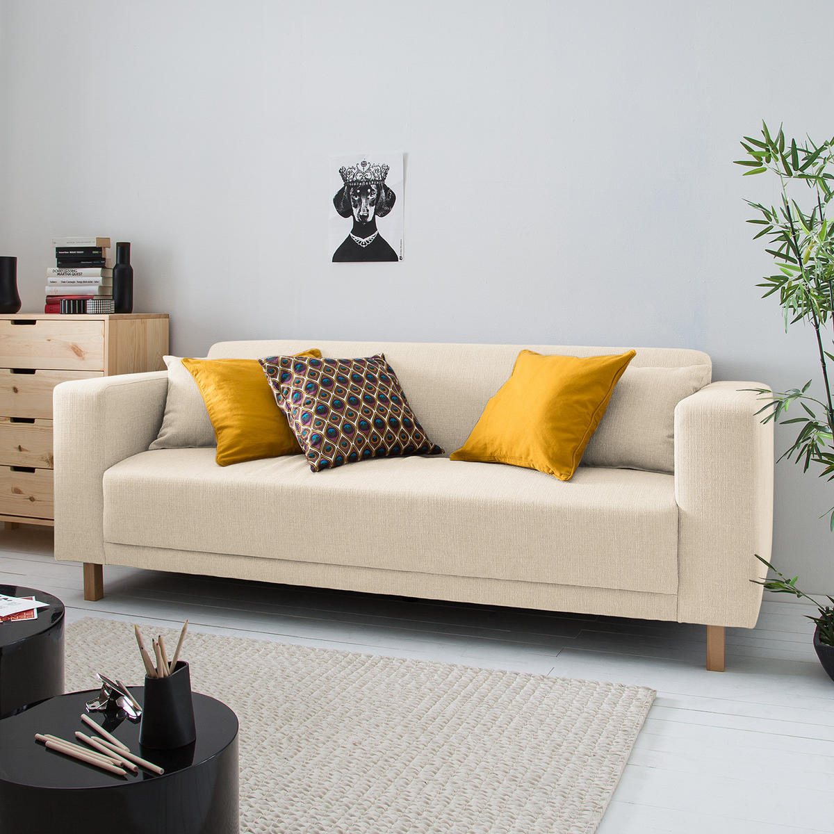 3-SITZER SOFA - Webstoff - Creme, Textil (217/76/80cm) - home24