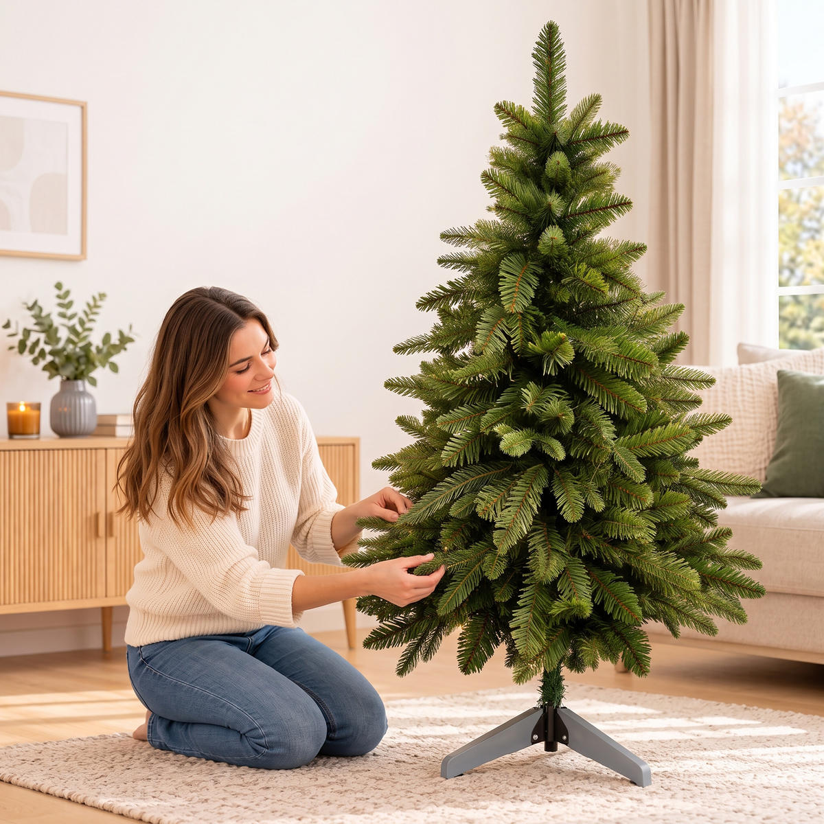 STROMEK Zelený umělý Nordmannova jedle 120 cm - tmavě zelená, dřevo/plast (120cm) - Relaxdays