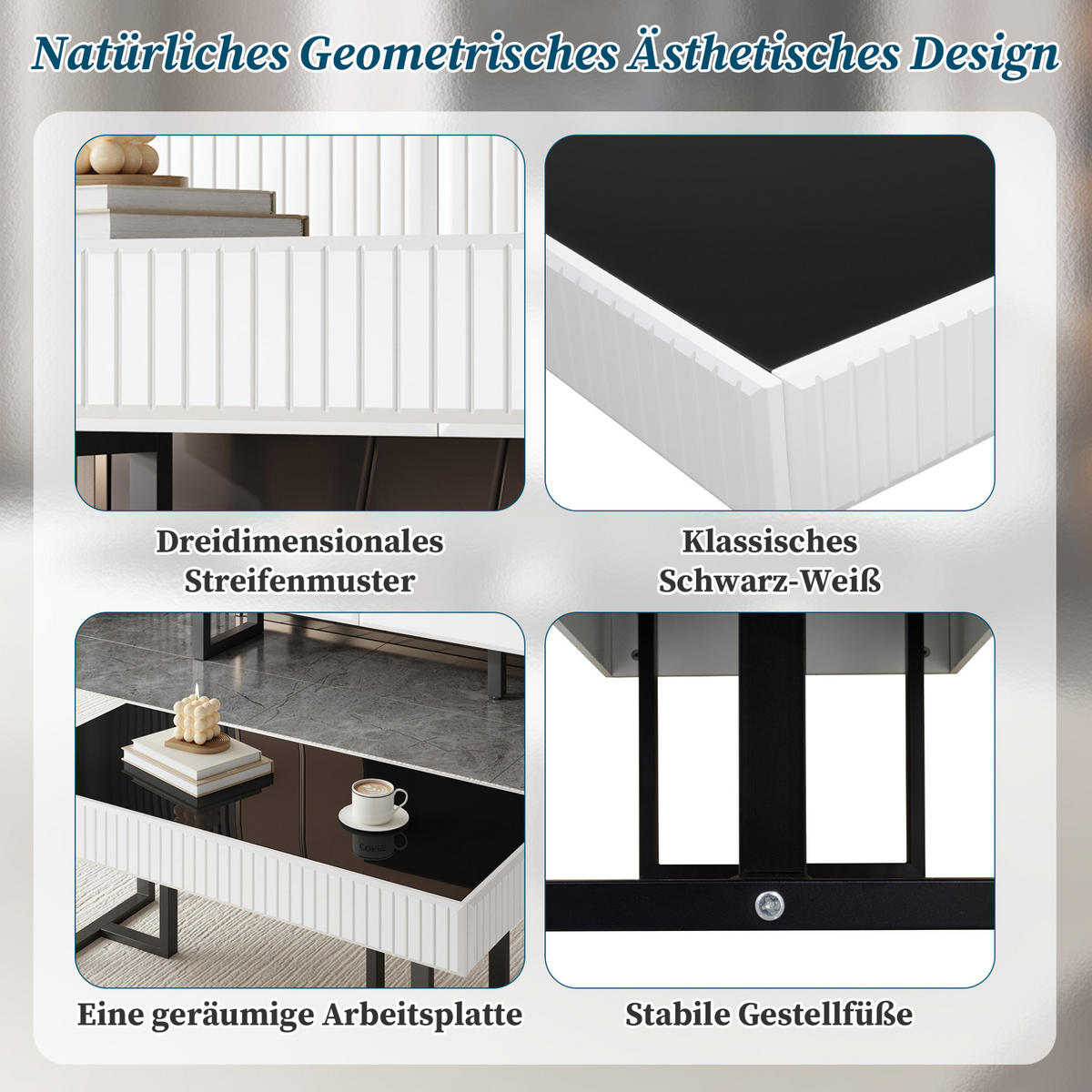 COUCHTISCH 110/50.5/41 cm in Schwarz-Weiß aus MDF und Spanplatte mit hochglänzender Tischplatte - Schwarz, Holzwerkstoff (110/50.5/41cm) - OKMYHOME