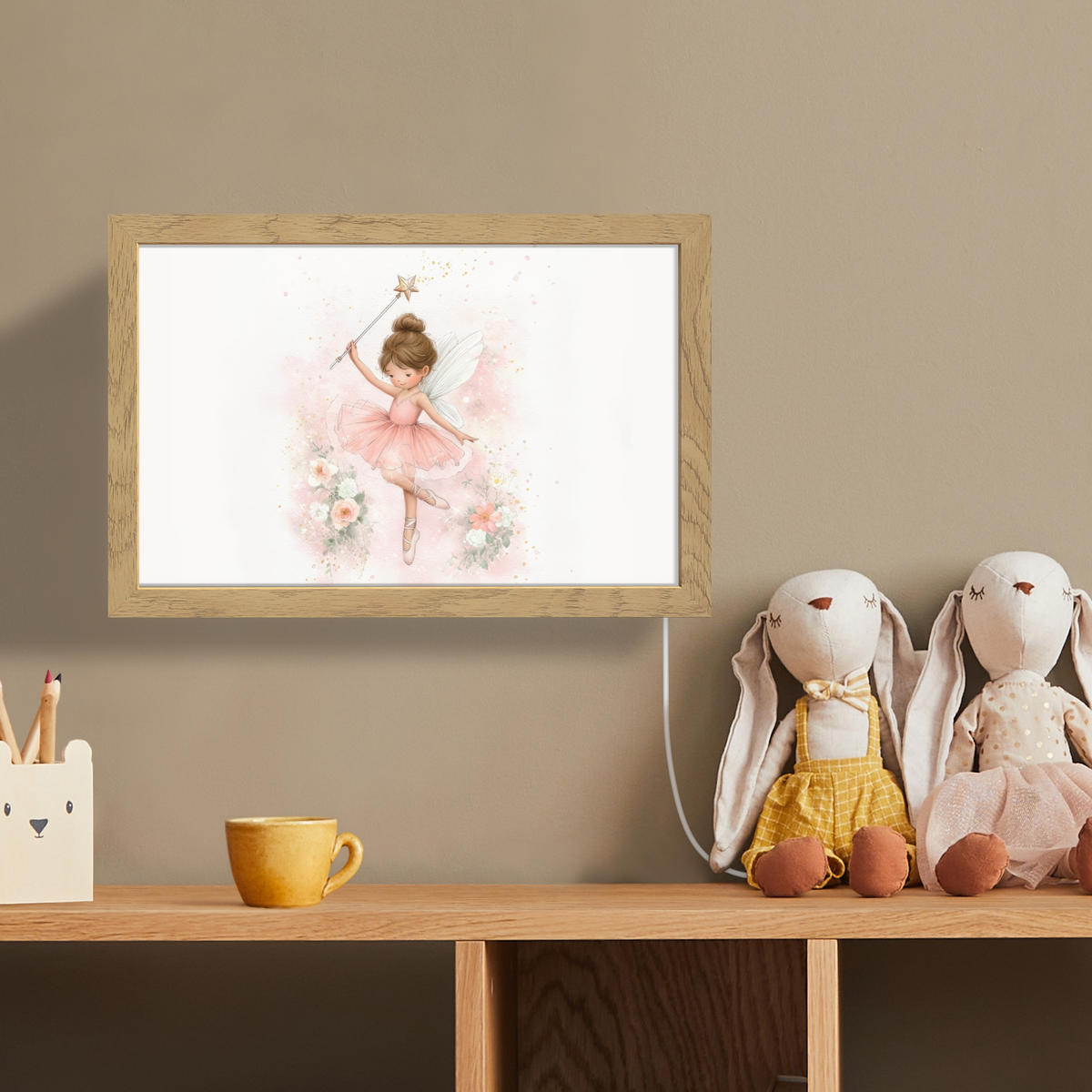 NÁSTĚNNÁ LAMPA Baletka - Víla - Květiny - Růžová 30x20 cm - růžová, kompozitní dřevo (30/20/8cm) - OnlyWow