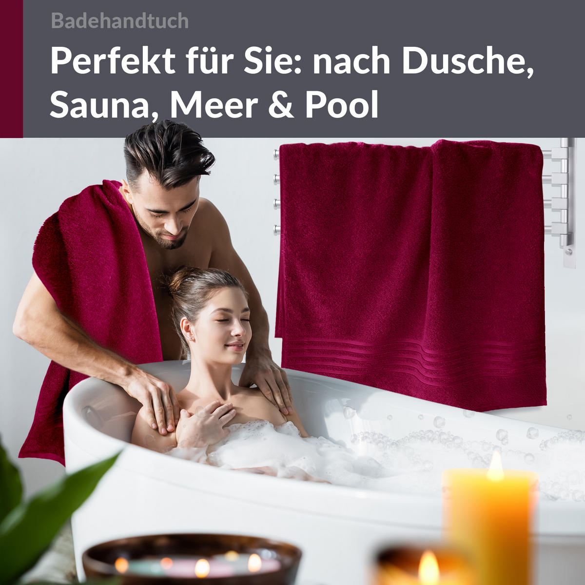 BADETUCH London Kirsch Rot 2er Set 100x150 - Kirschrot, Textil (100/150cm) - Lashuma