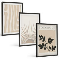 BILDER SET 3er Set - 40x60 cm Schwarzer Rahmen - Abstrakte Pflanzenmuster - Schwarz, Kunststoff (40/60cm) - TULUP