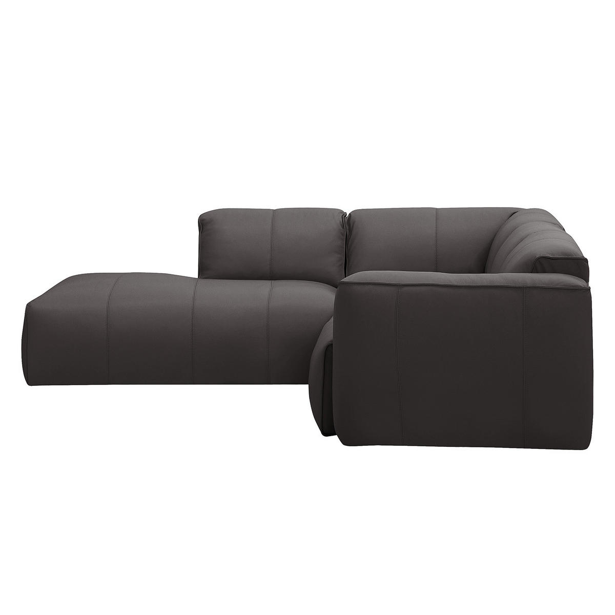 3-SITZER ECKSOFA mit Recamiere - Schwarz/Grau, Leder/Kunststoff (295/231cm) - home24