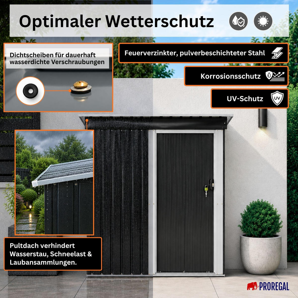 GARTENHAUS Eden Metall 2m3 Anthrazit Gerätehaus - Anthrazit, Metall (164/181/89cm) - PROREGAL