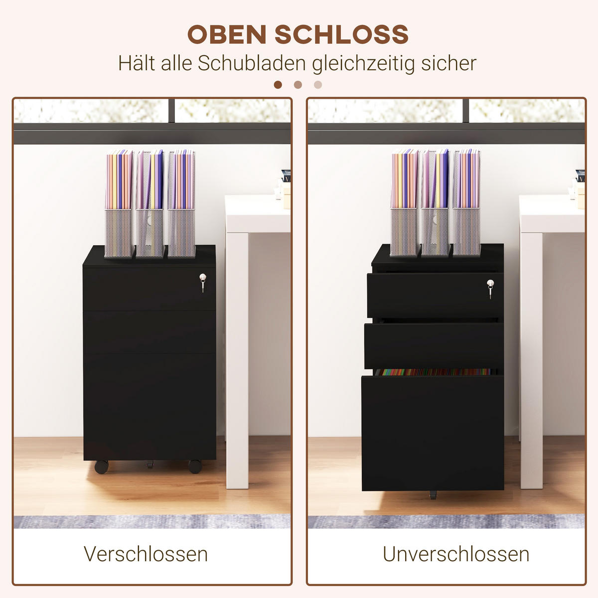 AKTENSCHRANK mit Schloss, für A4 Legal, Briefformat, Stahl - Schwarz, Metall (43.5/60/37cm) - Vinsetto