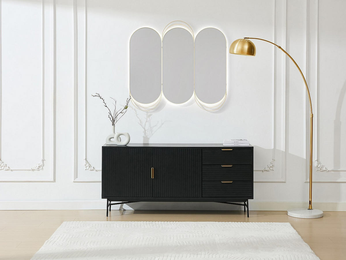 SIDEBOARD mit 2 Türen & 3 Schubladen - Eichenfurnier & Metall - Schwarz & Goldfarben - SIRIOLA - Schwarz, Metall (160/75/40cm) - Vente-Unique