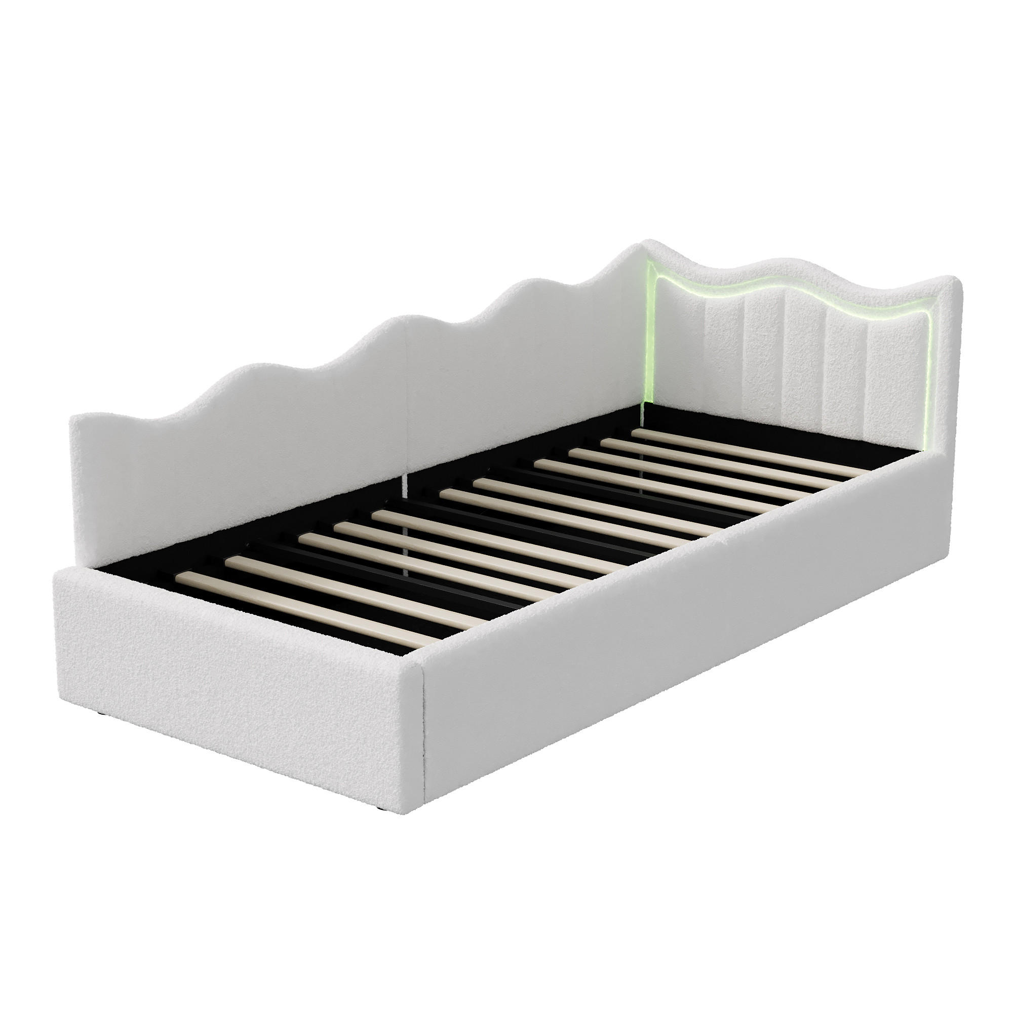 POLSTERBETT 90x200 cm LED Stauraum Kopfteil Samt weiß - Weiß, Holz (90/200cm) - LEBENLANG