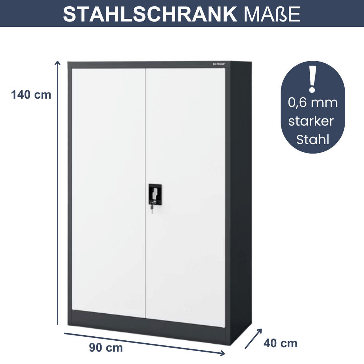AKTENSCHRANK abschließbar KADO mit Flügeltüren 140x90x40cm Anthrazit-Weiß - Anthrazit, Metall (90/140/40cm) - DELUKE