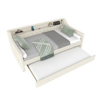 POLSTERBETT 90/200 cm Beige aus Leinen mit Ausziehbett und LED-Beleuchtung - Beige, Textil (90/200cm) - OKMYHOME