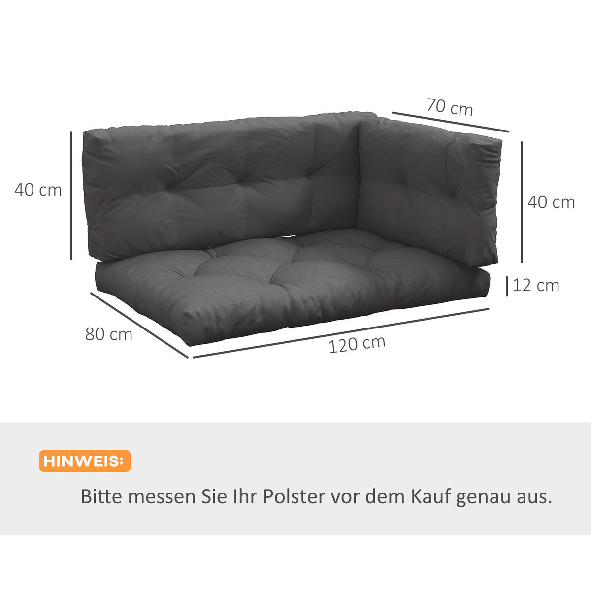 SITZKISSEN, Polyester, Dunkelgrau - Dunkelgrau, Kunststoff (80/12/120cm) - Outsunny