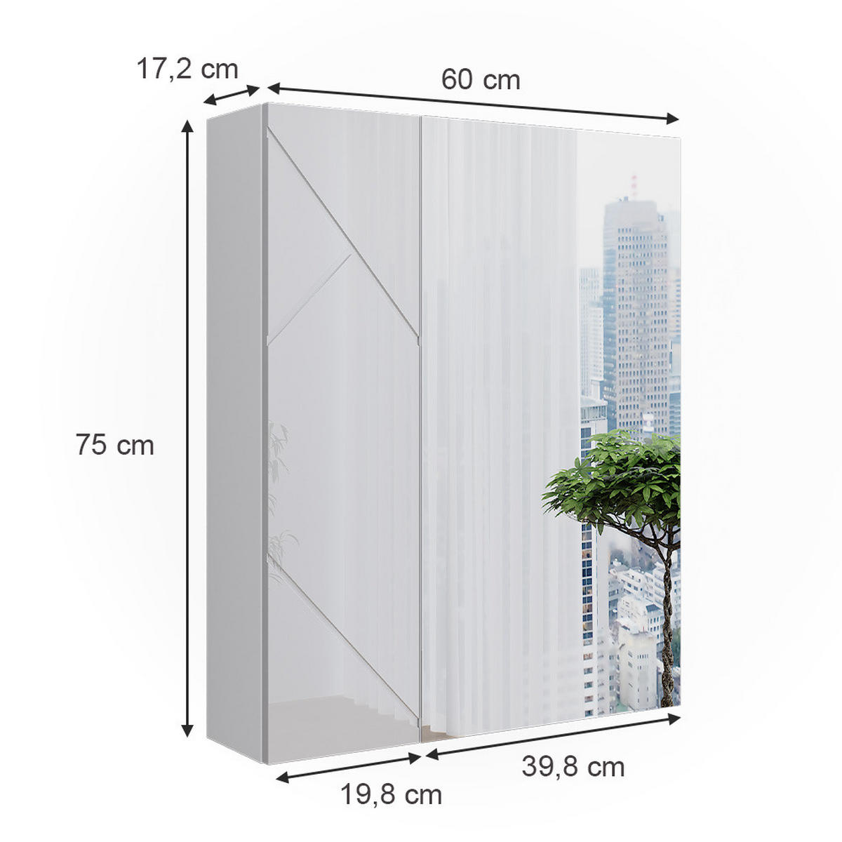 BADSPIEGELSCHRANK Irma Weiß Hochglanz 60 x 75 cm - Weiß Hochglanz/Weiß, Holzwerkstoff (60/75/17.2cm) - Vicco