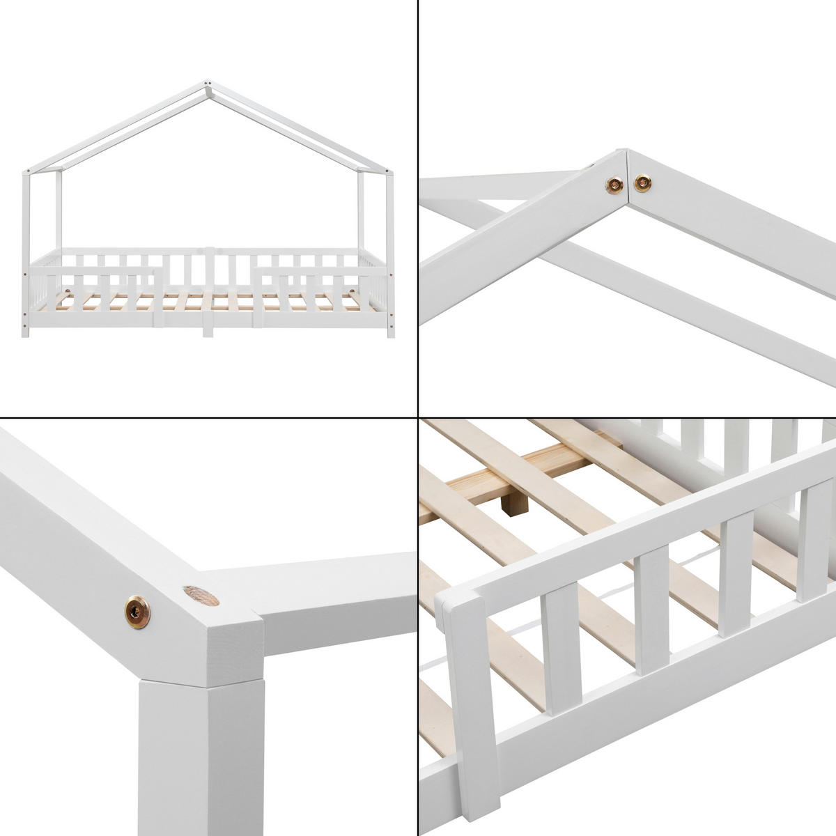 HAUSBETT Treviolo - Weiß, Holz (140/200cm) - [en.casa]