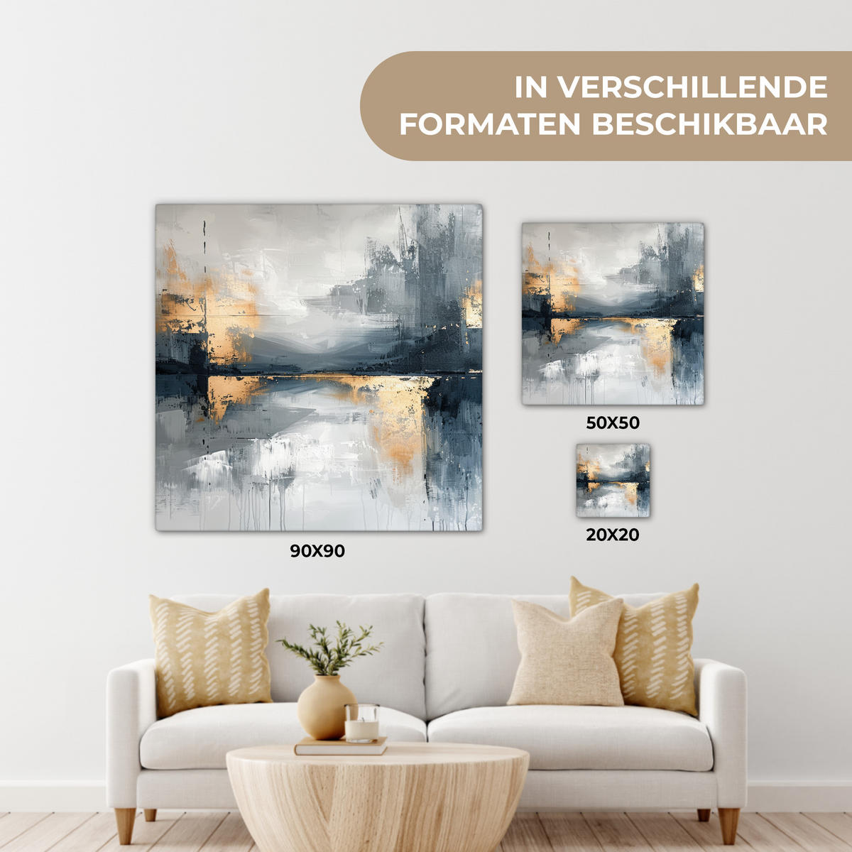 LEINWANDBILD Kunst - Grau - Gold - Abstrakt 50x50 cm - Dunkelgrau, Textil (50/50cm) - MuchoWow