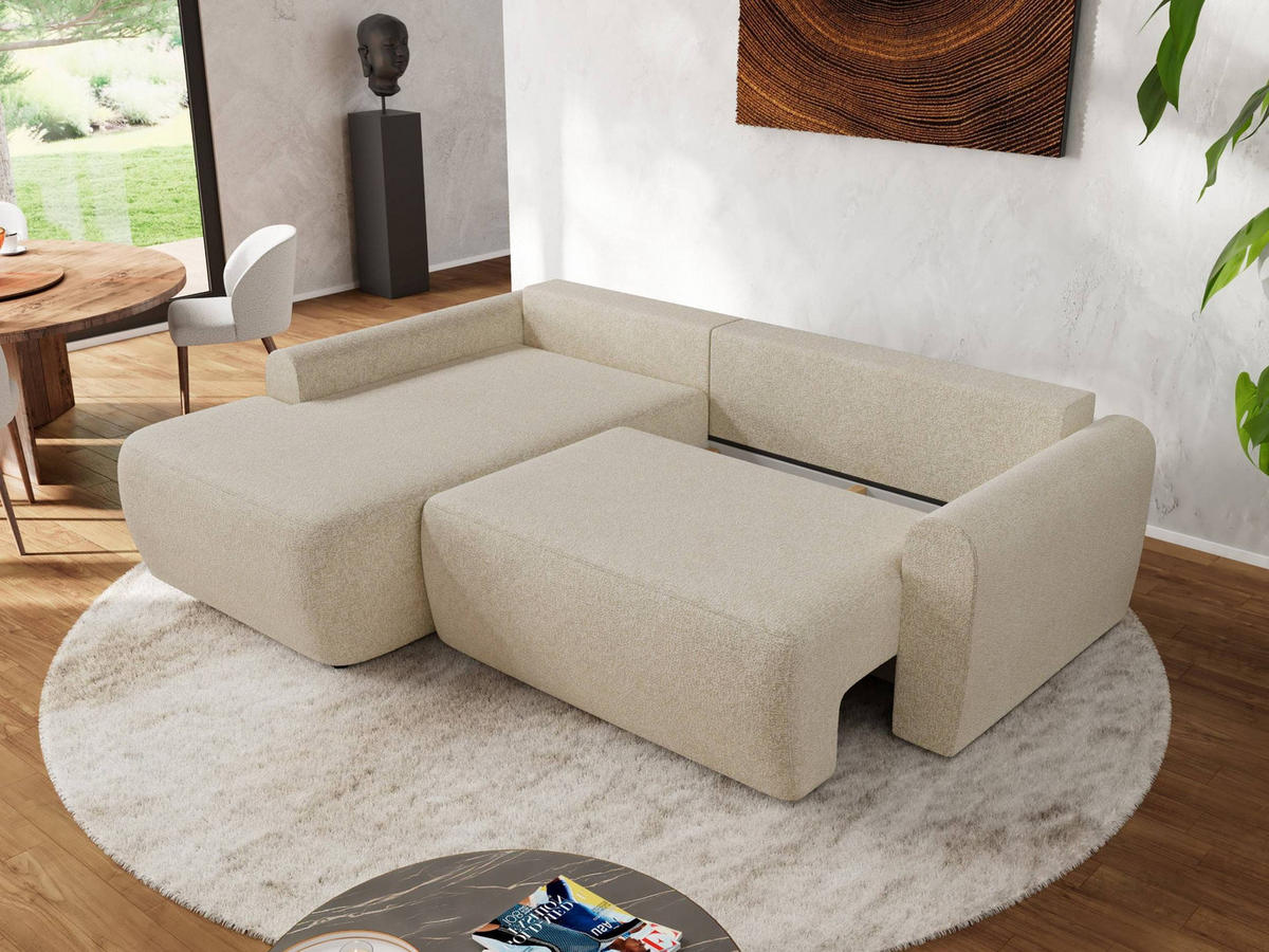 ECKSCHLAFSOFA CUBO L Creme Struktur - links - Creme/Schwarz, Kunststoff/Textil (273/187cm) - MKS