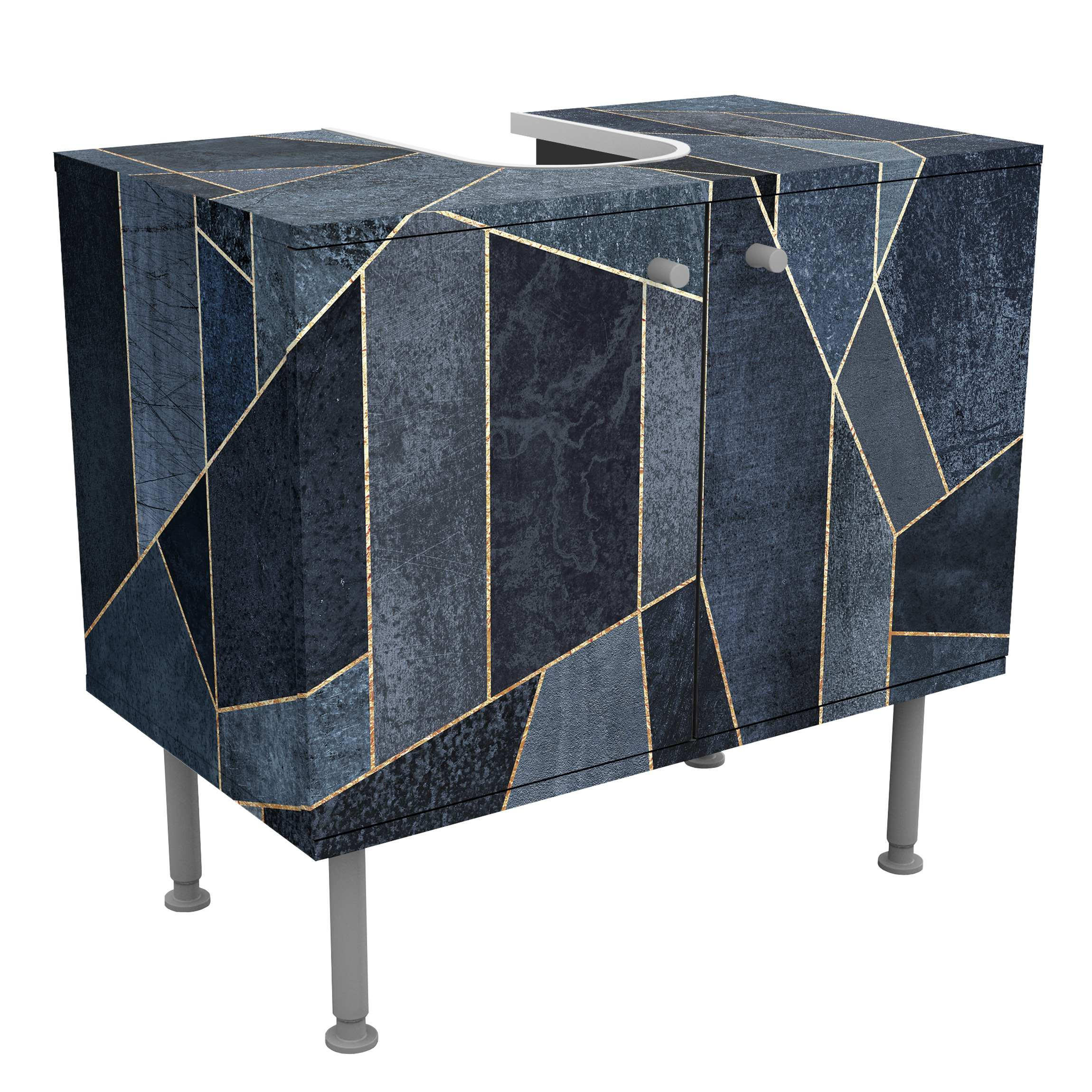 WASCHBECKENUNTERSCHRANK Blaue Geometrie Aquarell 60/55/35 cm - Blau, Holzwerkstoff (60/55/35cm) - Bilderwelten