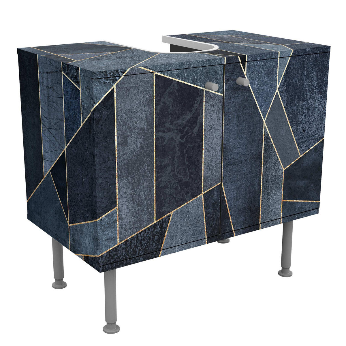 WASCHBECKENUNTERSCHRANK Blaue Geometrie Aquarell 60/55/35 cm - Blau, Holzwerkstoff (60/55/35cm) - Bilderwelten
