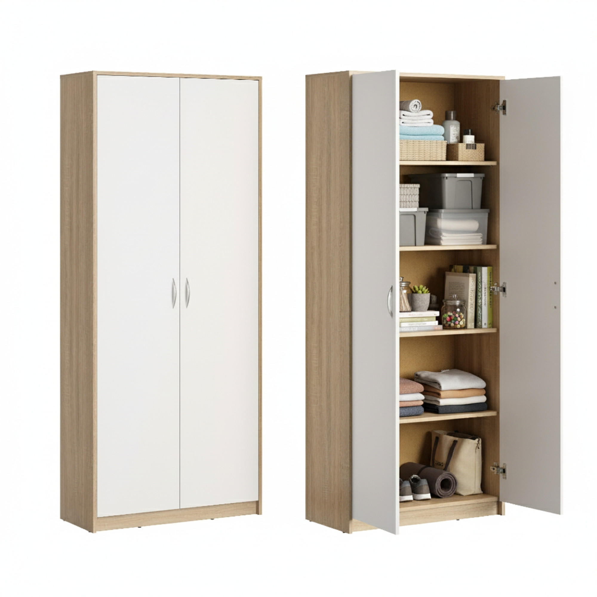 MEHRZWECKSCHRANK mit 5 Fächern und 2 Türen in Sonoma / Weiß - Weiß/Sonoma Eiche, Holzwerkstoff (74/180/35cm) - Home Collective