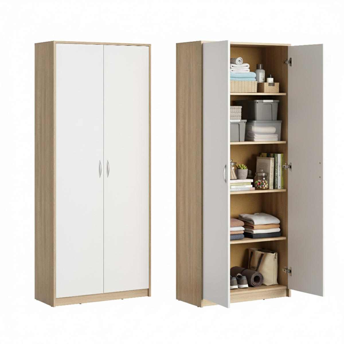 MEHRZWECKSCHRANK mit 5 Fächern und 2 Türen in Sonoma / Weiß - Weiß/Sonoma Eiche, Holzwerkstoff (74/180/35cm) - Home Collective