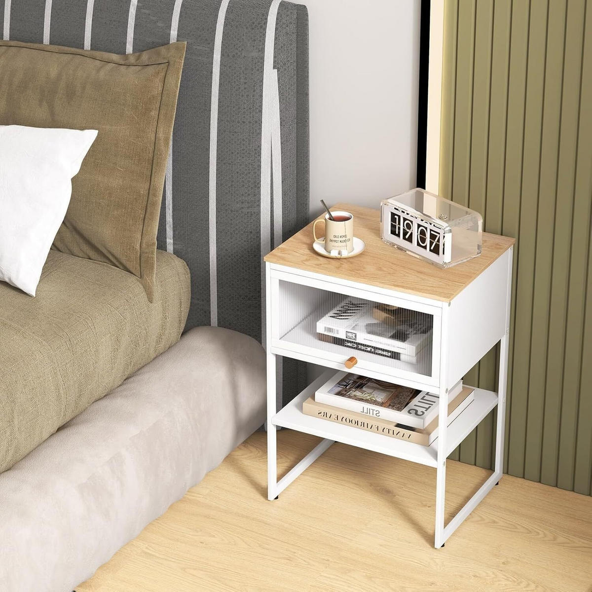 NACHTTISCH 56cm weiß - Weiß, Metall (32/56/40cm) - COSTWAY