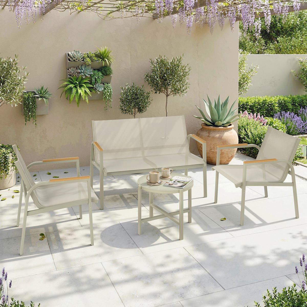 TERRASSENMÖBEL-SET 4-teilig Metall Texteline Grün - Grün, Textil/Metall - Outsunny