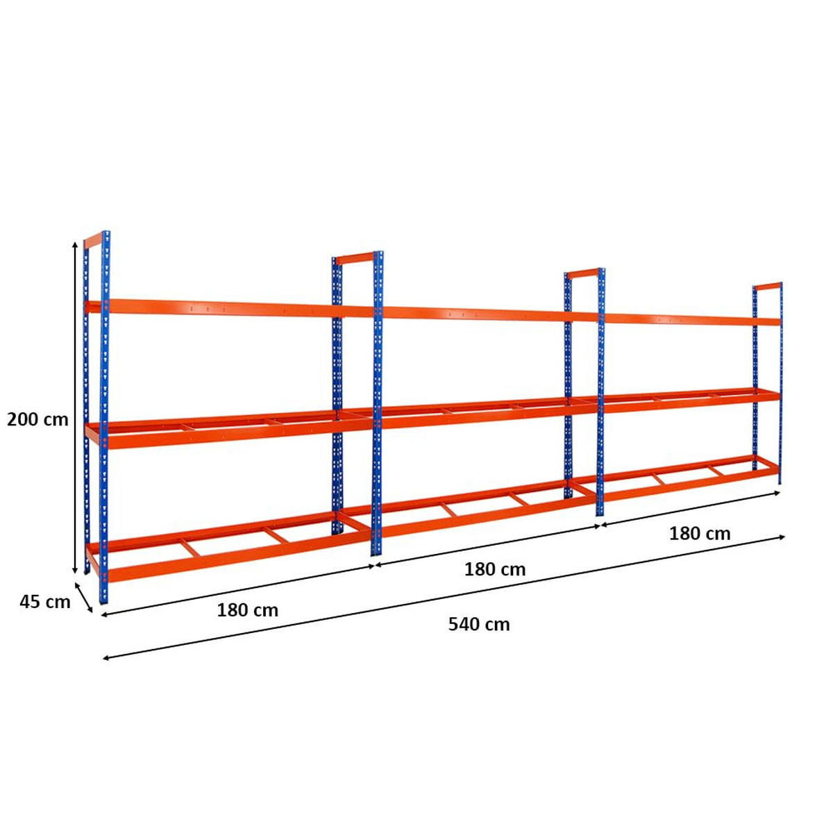 REIFENREGAL Tiger XL 3er-Set mit 3x 200x180x45 cm 300 kg Fachlast bis zu 63 Reifen Blau-Orange - Orange, Metall (540/200/45cm) - PROREGAL