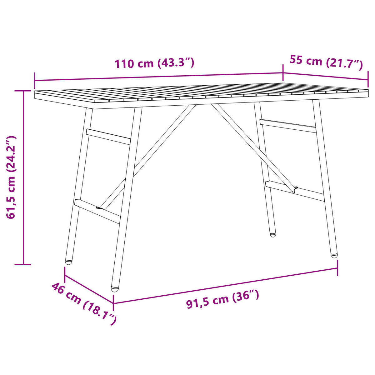 GARTENTISCH Tischbal 55/62/110 cm - Hellbraun, Naturmaterialien (110/55/62cm) - ZMH