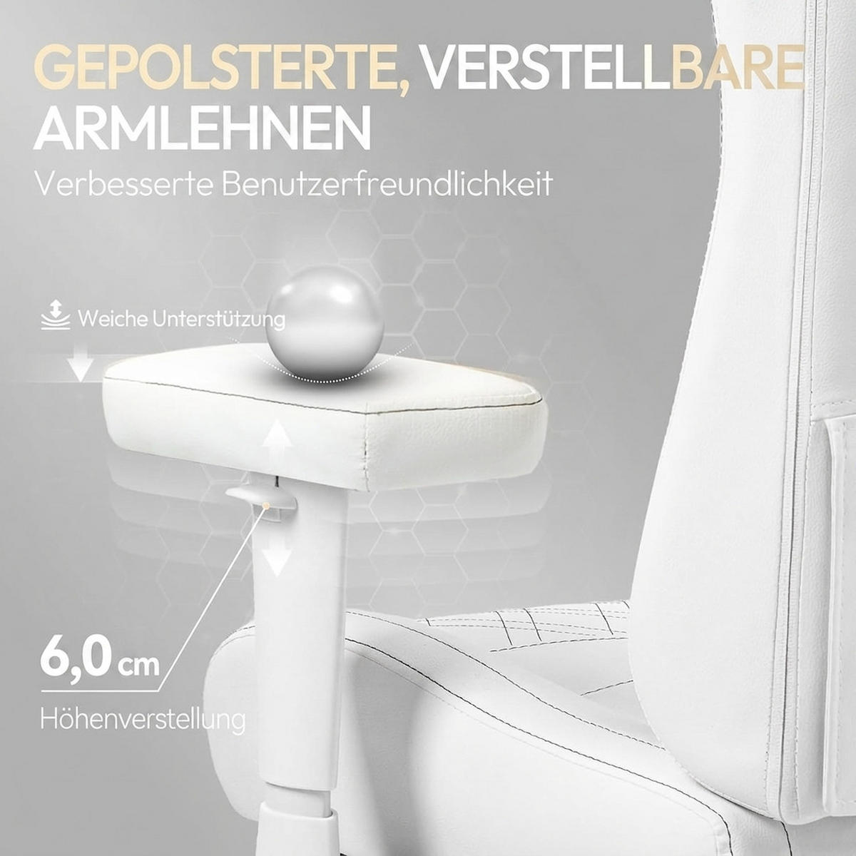 GAMING Stuhl &Massage-Wärmefunktion, atmungsaktivem Taschenfederkissen - Weiß, Leder (60/127/60cm)