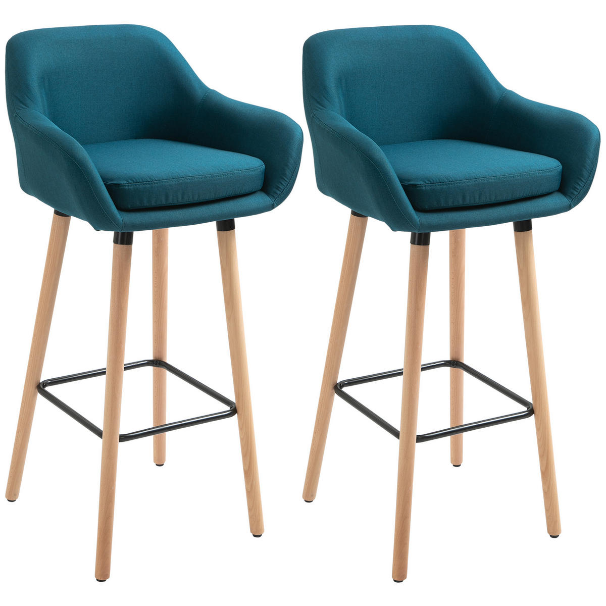 BARHOCKER 2er-Set DE-14702 mit Armlehnen Blau - Blau, Holzwerkstoff (48/100/55cm) - ComfortXL