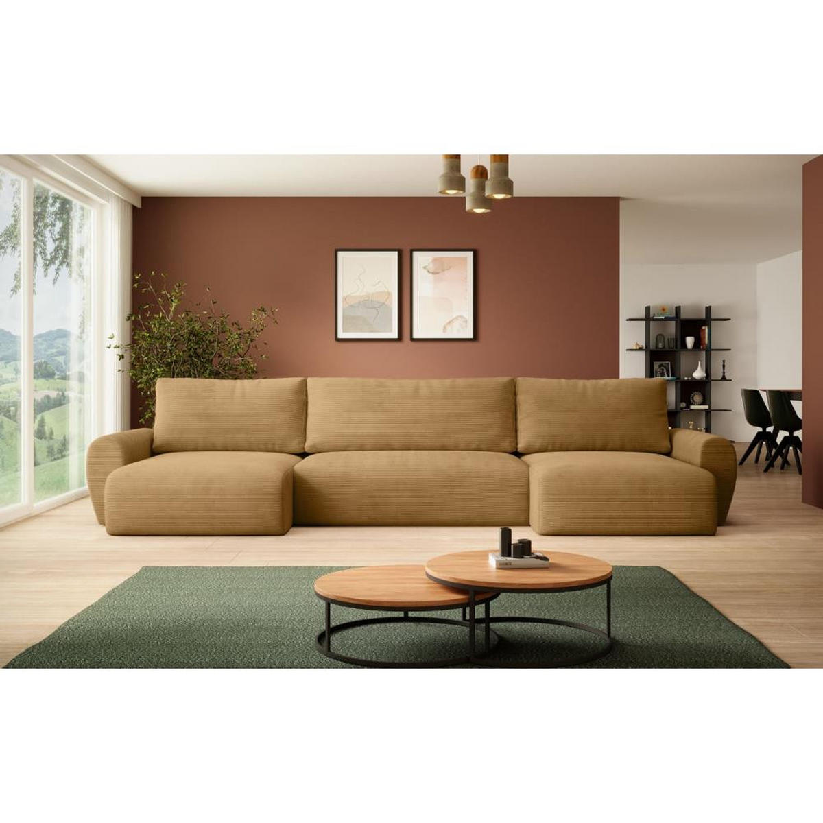 WOHNLANDSCHAFT mit Schlaffunktion Poss U gelb - Gelb, Textil (395/70/153cm) - Beautysofa